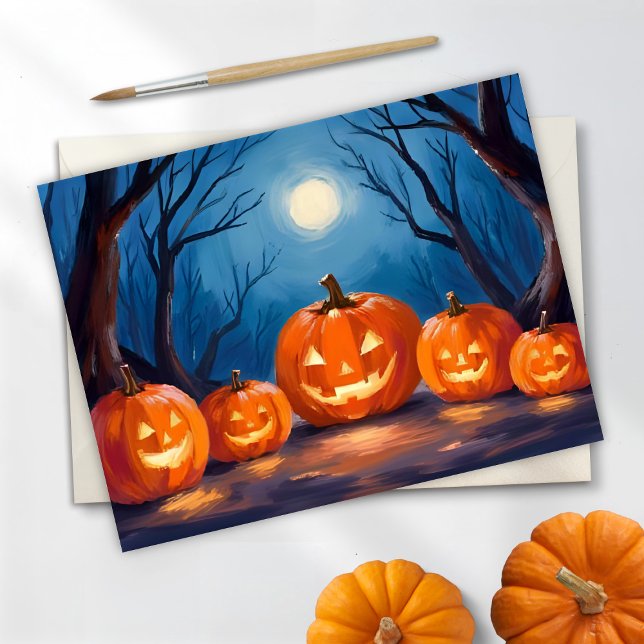 Halloween Jack-O-Lanterns pumpor akvarell Julkort (Skapare uppladdad)