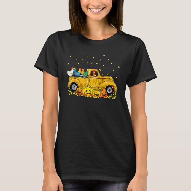 Halloween Jack O 'Latern Gul Bil Lastbil Kycklinga T Shirt (Framsida)