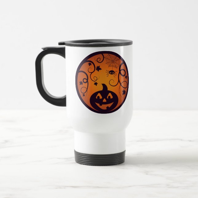 Halloween Jack o lykta pumpa ansikte och spindel Resemugg (Vänster)