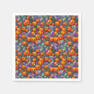 Halloween Jack-o'-lyktor och Lila blommor Pappersservett