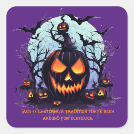 Halloween Jack O'Lantern and Fladdermus Fyrkantigt Klistermärke