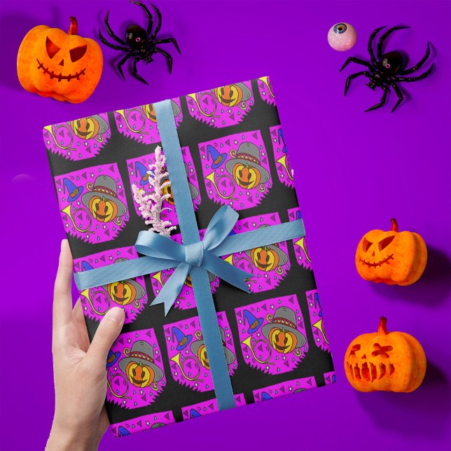 Halloween Jack O'Lantern Bugle Lila Mönster Presentpapper (Halloween Jack O'Lantern Bugle Purple Pattern Wrapping Paper)