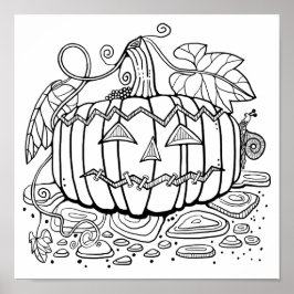 Halloween Jack O'Lantern Coloring Page Art Poster