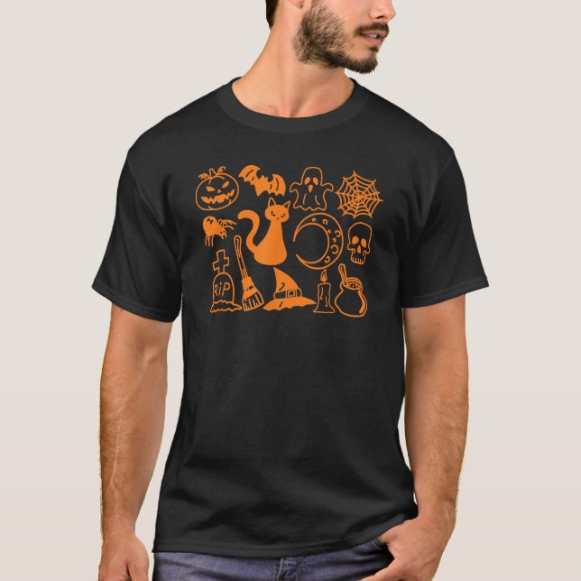 Halloween Jack O'Lantern, Fladdermus Cat Ghost Mån T Shirt (Framsida)