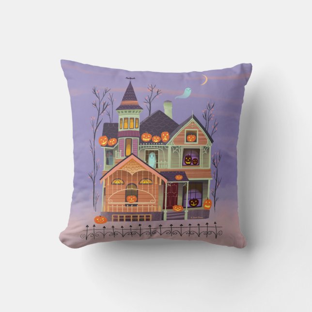Halloween Jack-o'lantern House Kudde (Framsida)