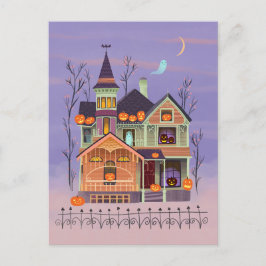 Halloween-Jack-o'lantern House Postcard Vykort