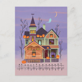 Halloween-Jack-o'lantern House Postcard Vykort