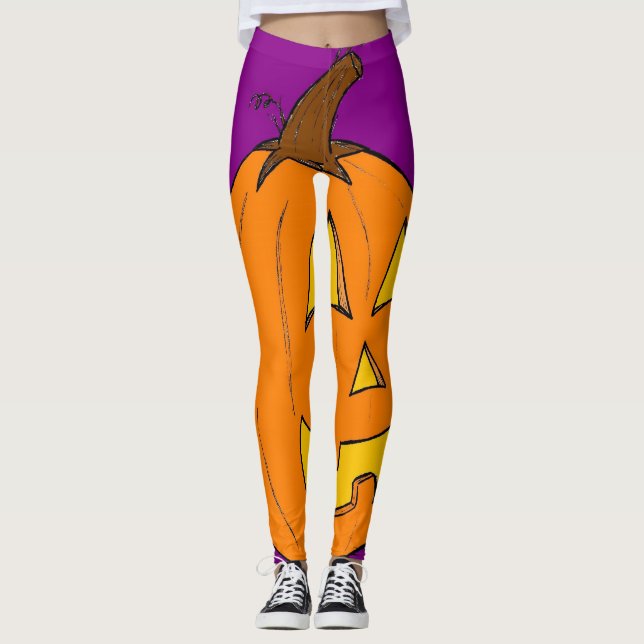 Halloween Jack o'Lantern Lila Leggings (Framsida)