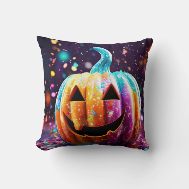 Halloween Jack O'Lantern Neon Pop Art Kudde (Framsida)