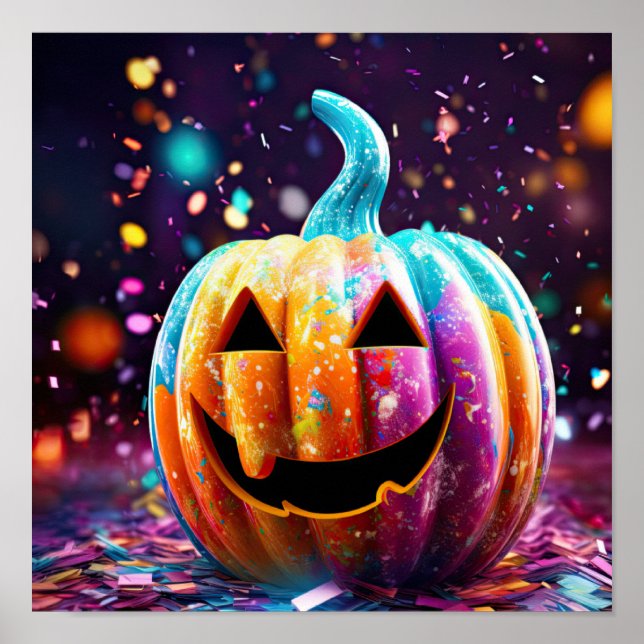 Halloween Jack O'Lantern Neon Pop Art Poster (Framsidan)