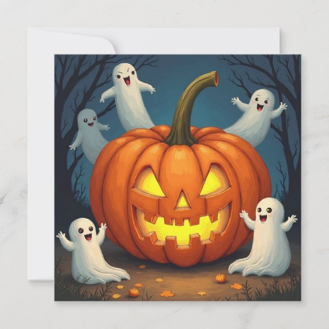 Halloween Jack O'Lantern och spöke Julkort (Framsida)