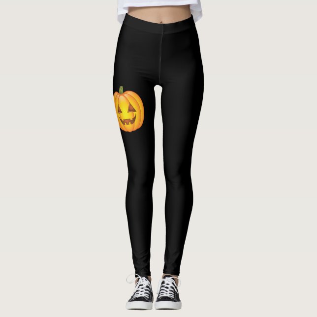 Halloween Jack O'lantern Pumpkin on Black Leggings (Framsida)
