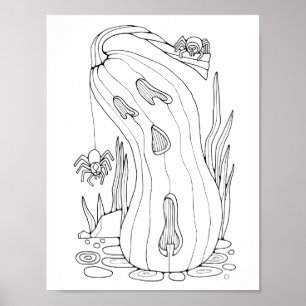 Halloween Jack O'Lantern Spiders Coloring Page Art Poster