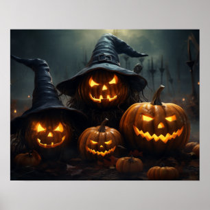 Halloween Jack O'Lanternes Haunted Graveyard Poster
