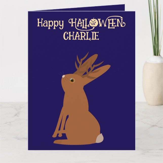 Halloween Jackalope Bus eller godis Anpassningsbar Kort (Framsida)