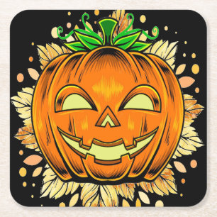 Halloween Jackolantern Spooky Pumpkin Underlägg Papper Kvadrat