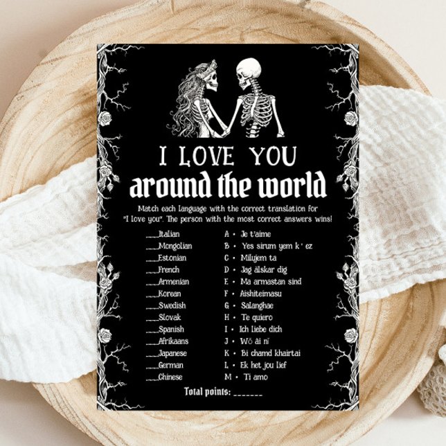 Halloween jag älskar dig runt om i världen Bröllop Inbjudningar (Black Halloween I Love You Around the World Bridal Game)