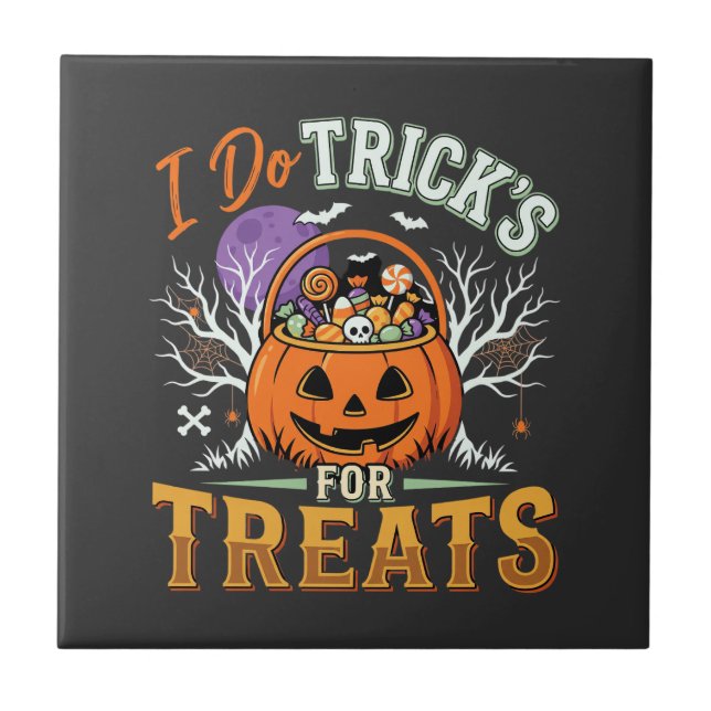 Halloween Jag Gör Tricks för Gods Pumpa Kakelplatta (Framsidan)