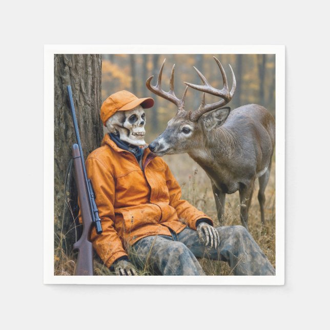 Halloween-jägare skelett med en buck pappersservett (Framsidan)