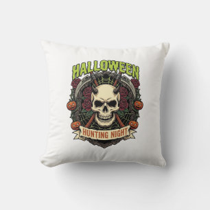 Halloween Jakt Natt Hornad Dödskalle Rosor Pumpa Kudde