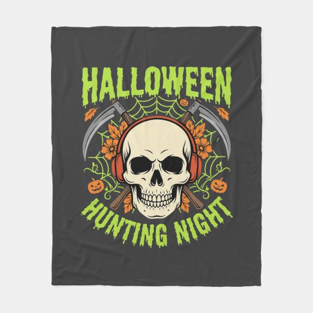 Halloween Jakt Natt Skalle Lie Design Fleecefilt (Framsidan)