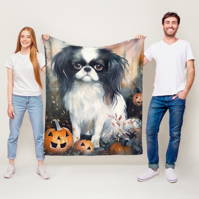 Halloween Japansk Chin Med Pumpa Skräckinjagande Fleecefilt (På plats)