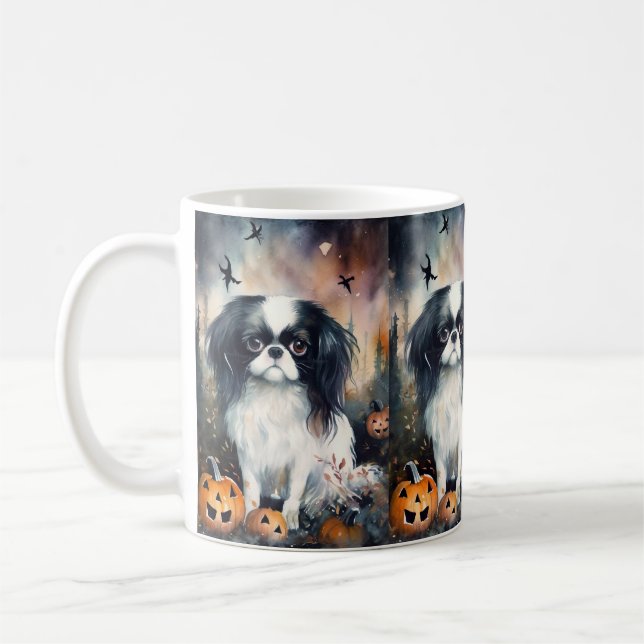 Halloween japansk chin med pumpor läskig kaffemugg (Vänster)