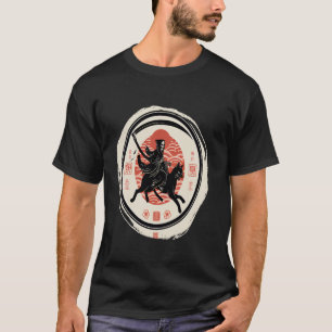 Halloween Japansk Dödsrides Black Cat T Shirt