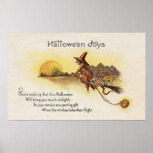 Halloween JoysWitch på kvasten Poster
