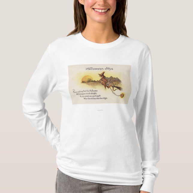 Halloween JoysWitch på kvasten T-shirt (Framsida)