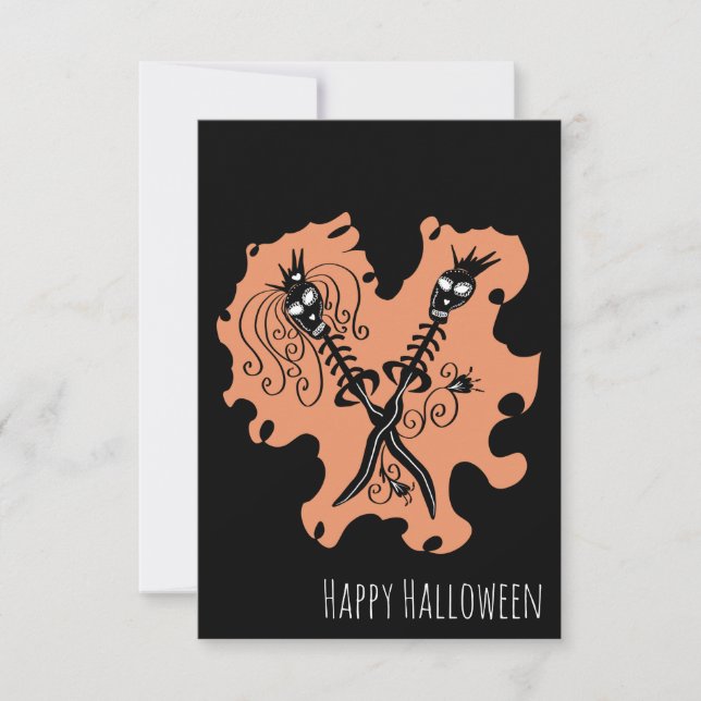 Halloween-jubileum för par Skelettblad Kort (Framsida)