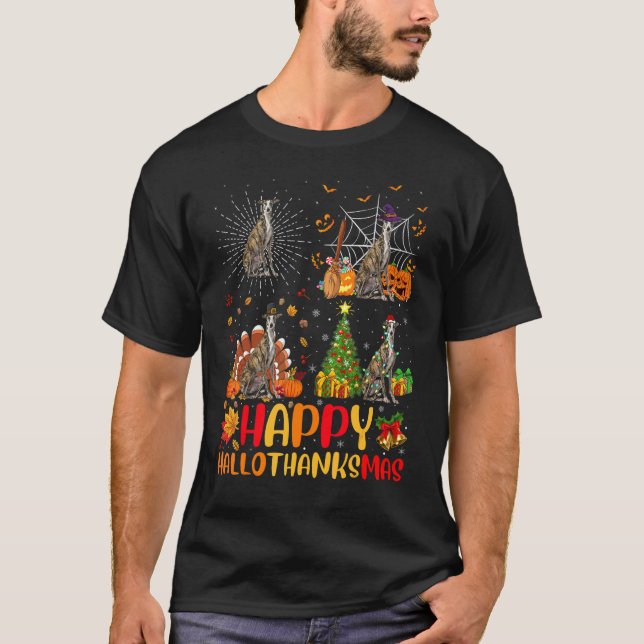 Halloween jul  Greyhound Hund Hallothanksmas T Shirt (Framsida)