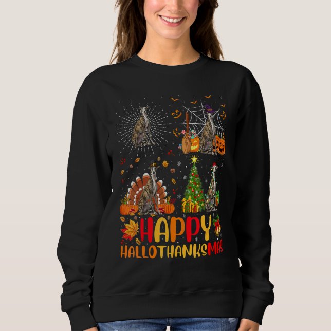 Halloween jul  Greyhound Hund Hallothanksmas T Shirt (Framsida)