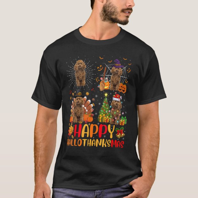 Halloween jul Leksak Pudel Hund Hallothanksmas T Shirt (Framsida)
