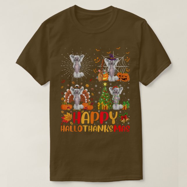 Halloween-julfinny kinesisk Crested Hund Hall T Shirt (Design framsida)