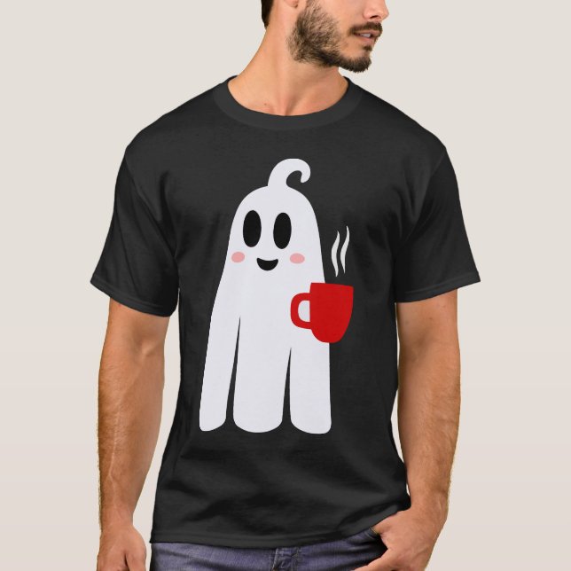 halloween-kaffdrickande spöke roligt t shirt (Framsida)