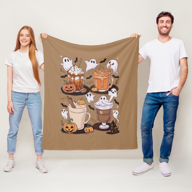 Halloween kaffe Söt höst iskaffe älskare present  Fleecefilt (På plats)