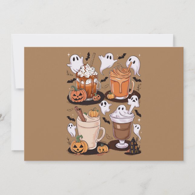 Halloween kaffe Söt höst iskaffe älskare present Julkort (Framsida)