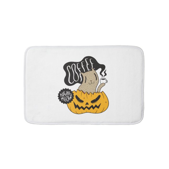 Halloween-kaffekatt - Cute Halloween-kattdrickande Badrumsmatta (Framsidan)