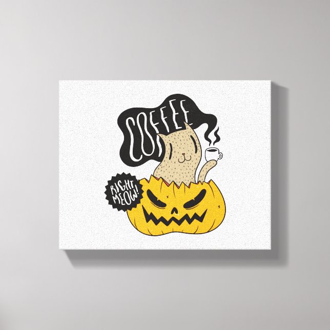 Halloween-kaffekatt - Cute Halloween-kattdrickande Canvastryck (Framsida)