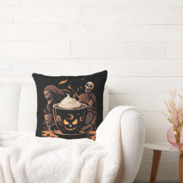 Halloween-kaffekonst – Kuslig latte med skelett Kudde