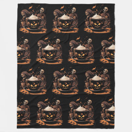 Halloween-kaffekonst – spöklik latte med skelett fleecefilt