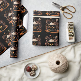 Halloween-kaffekonst – spöklik latte med skelett presentpapper