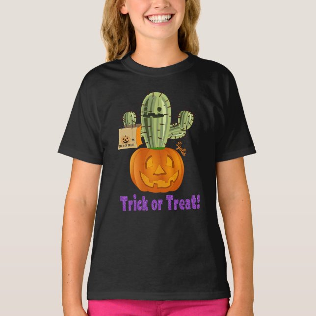 Halloween-kaktus för tjejer t shirt (Framsida)
