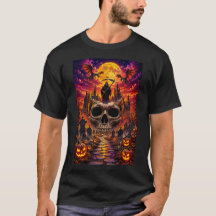 Halloween-kalle och spök slott T-shirt-design