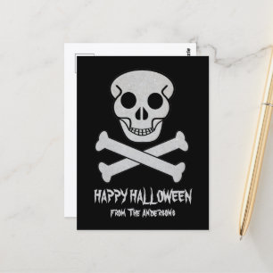 Halloween-kallelsedörr med dödskalle och ben vykort