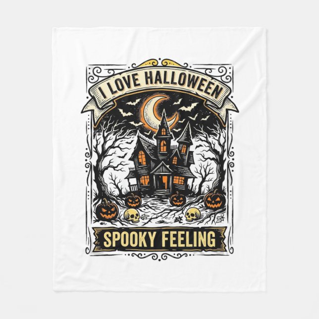Halloween Känslor Tröja Vintage Spökhus Desi Fleecefilt (Framsidan)