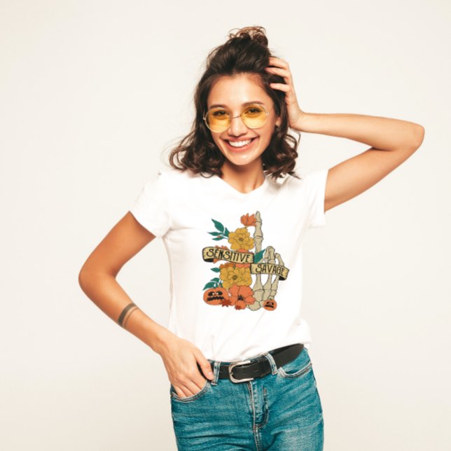 HALLOWEEN KÄNSSITIV SAVAGE SKELETON MITTEN FINGER T SHIRT (Skapare uppladdad)