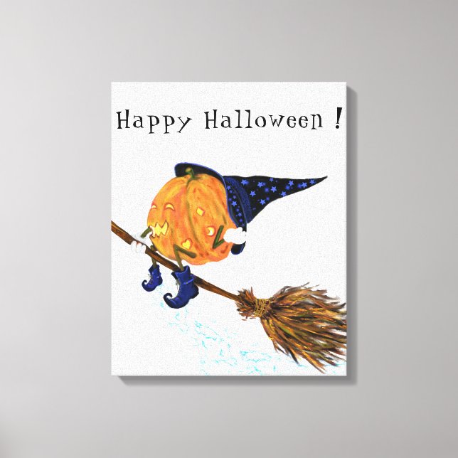 Halloween Kanvastryck Witch Pumpkin Flies (Framsida)