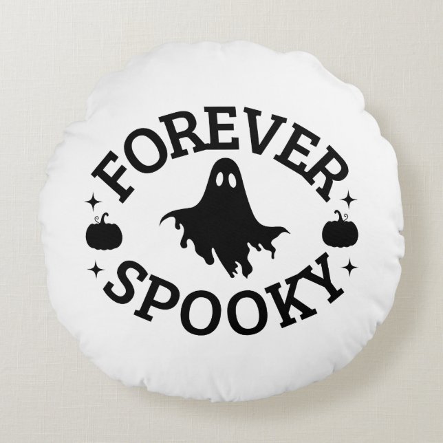 Halloween-kastkudde för evigt spöklik rund kudde (Framsidan)